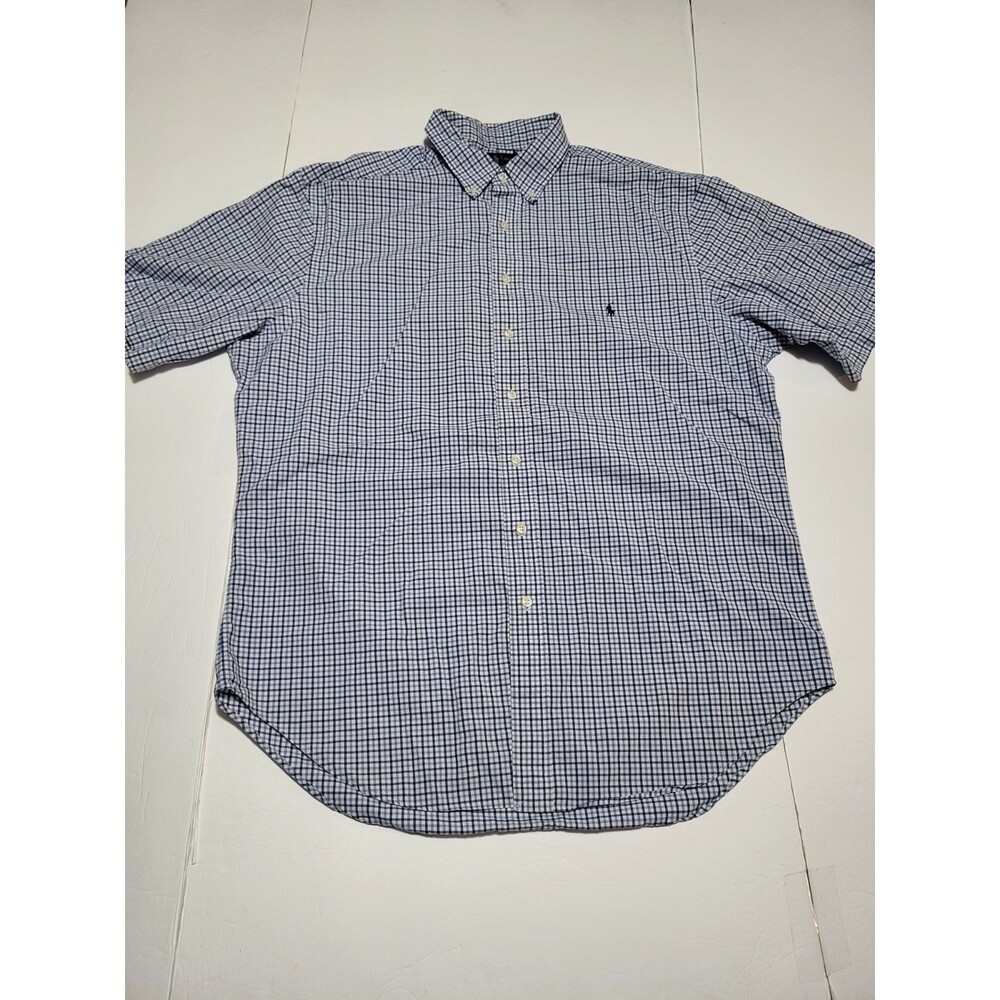 (#L5) Ralph Lauren Blue / White Classic Fit Button Down Short Sleeve Men's XLT